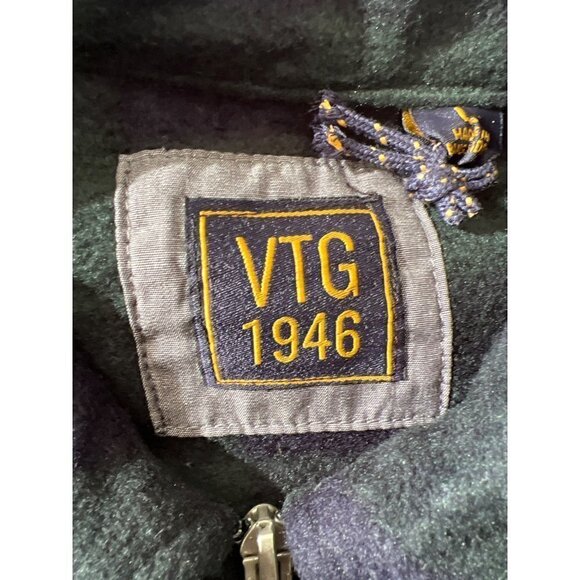 VINTAGE 1946 GREEN PLAID LIGHTWEIGHT MICROFLEECE KNIT FULL ZIP SHIRT JACKET L - Picture 4 of 4